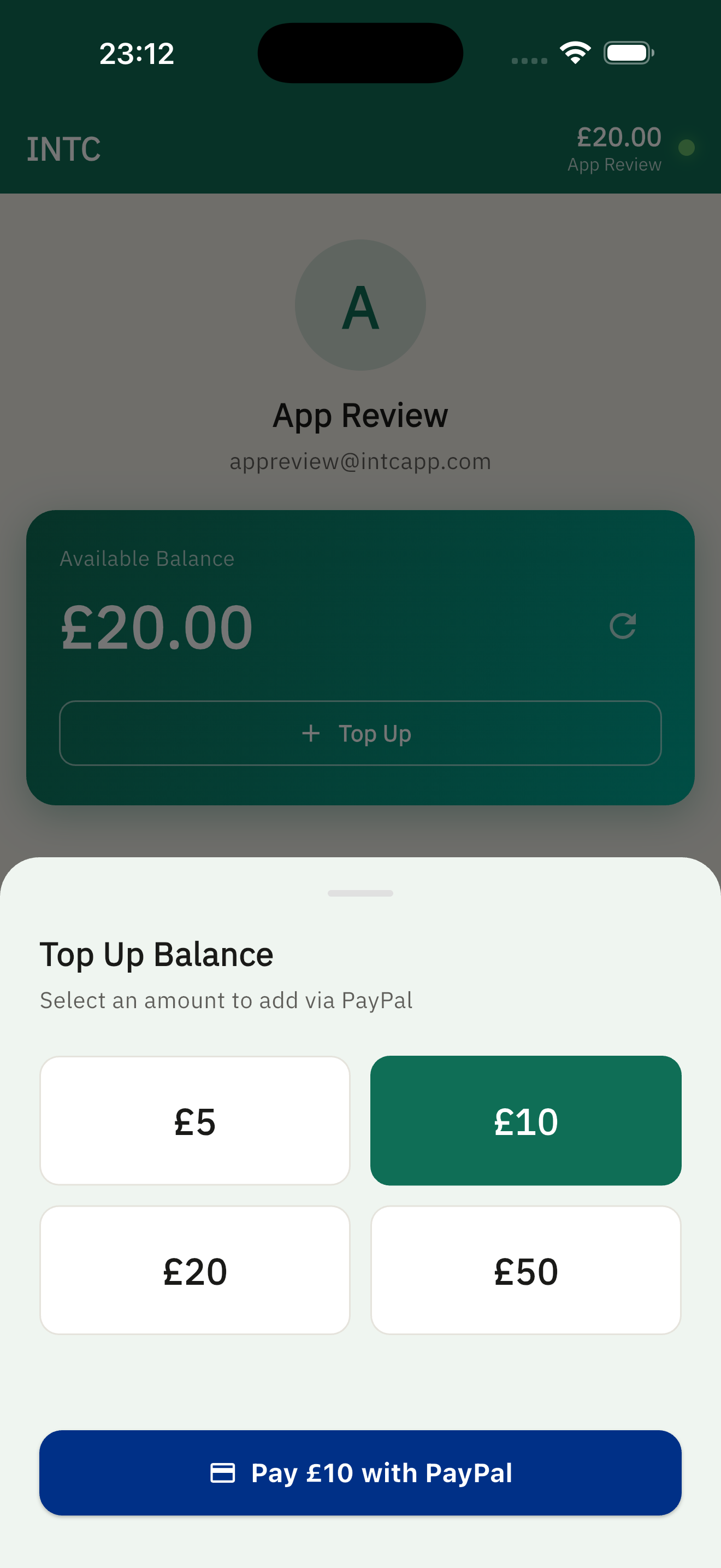 INTC top up screen